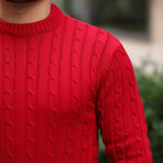 Crewneck Cable Knit Pullover // Red (XL)