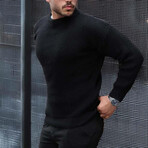 Crewneck Waffle Knit Pullover // Black (XL)