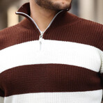 Quarter-Zip Knit Striped Pullover // Brown (XL)