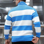 Quarter-Zip Knit Striped Pullover // Blue (XL)