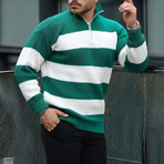 Quarter-Zip Knit Striped Pullover // Green (M)