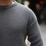 Crewneck Waffle Knit Pullover // Gray (L)
