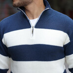 Quarter-Zip Knit Striped Pullover // Indigo (M)