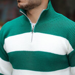 Quarter-Zip Knit Striped Pullover // Green (M)