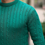 Crewneck Cable Knit Pullover // Green (XL)