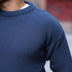 Crewneck Waffle Knit Pullover // Indigo (M)