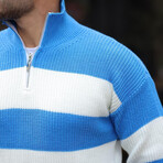 Quarter-Zip Knit Striped Pullover // Blue (XL)