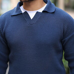 Polo Waffle Knit Pullover // Indigo (XL)