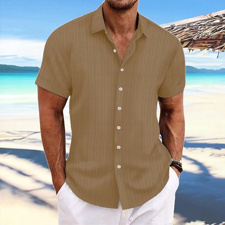 Striped Short Sleeve Button-Down // BrowCarameln (XS)