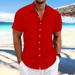 Striped Short Sleeve Button-Down // Red (XS)