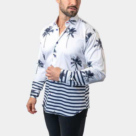 Fibonacci Nuit Palm Button-Up // White (S)
