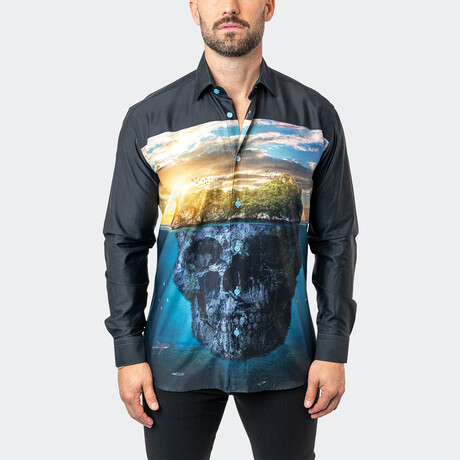 Fibonacci Skull Sland Button-Up // Black (S)