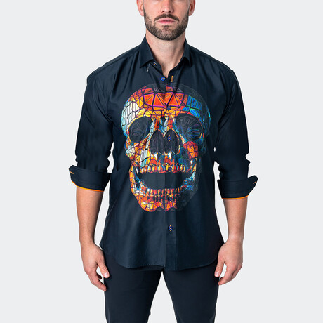 Fibonacci Skull Prizm Button-Up // Black (S)