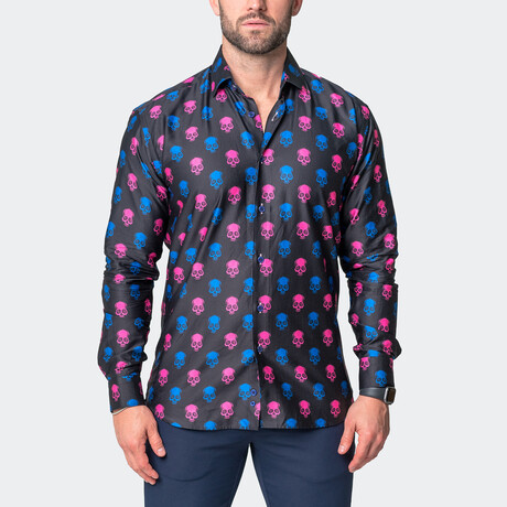 Fibonacci Skull Printed Button-Up // Black (S)