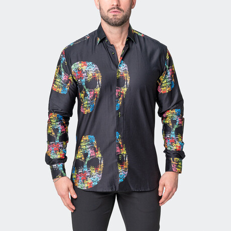 Fibonacci Skull Macro Button-Up // Black (S)