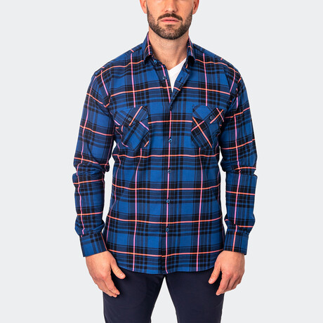 Flannel Large Plaid Button-Up  // Pink + Blue (S)