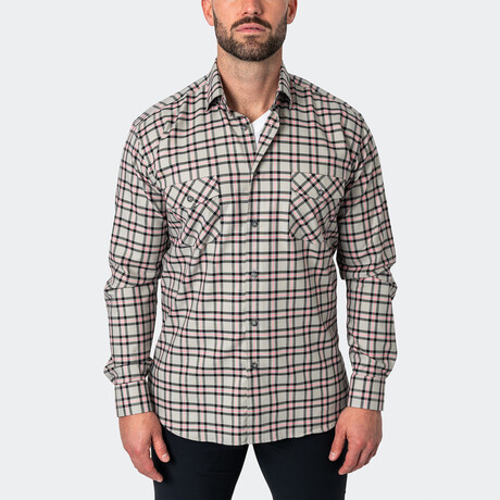 Flannel Plaid Button-Up // Pink + Gray (S)