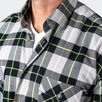 Flannel Large Plaid Button-Up // Neon + Black (L)