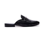 Apollo Embosseed Croc Leather Bit Slides // Black (US: 7)