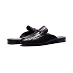 Apollo Embosseed Croc Leather Bit Slides // Black (US: 7)