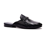 Apollo Embosseed Croc Leather Bit Slides // Black (US: 7)