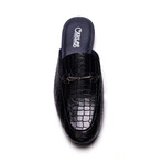 Apollo Embosseed Croc Leather Bit Slides // Black (US: 7)