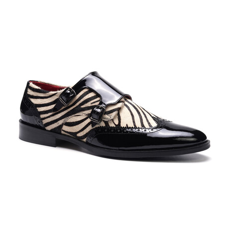Kai Patent Leather Double Monk // Black + Zebra (US: 7)