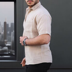 Camp Collar Short-Sleeve Button-Up Shirt // Light Beige (S)