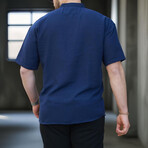 Mandarin Collar Short-Sleeve Henley // Navy (S)