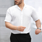 Open Collar Short-Sleeve Button-Up Shirt // White (S)