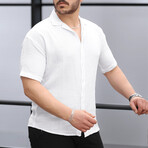 Open Collar Short-Sleeve Button-Up Shirt // White (S)