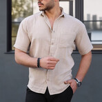 Camp Collar Short-Sleeve Button-Up Shirt // Light Beige (S)