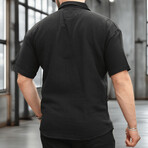 Open Collar Short-Sleeve Button-Up Shirt // Black (S)