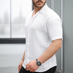 Open Collar Short-Sleeve Button-Up Shirt // White (S)