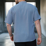Mandarin Collar Short-Sleeve Henley // Dark Gray (S)