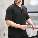 Open Collar Short-Sleeve Button-Up Shirt // Black (S)