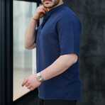 Mandarin Collar Short-Sleeve Henley // Navy (S)