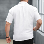 Open Collar Short-Sleeve Button-Up Shirt // White (S)