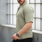 Open Collar Short-Sleeve Button-Up Shirt // Khaki (S)