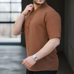 Mandarin Collar Short-Sleeve Henley // Brown (S)