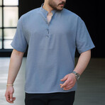 Mandarin Collar Short-Sleeve Henley // Dark Gray (S)