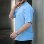 Mandarin Collar Short-Sleeve Henley // Light Blue (S)