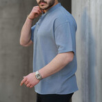 Mandarin Collar Short-Sleeve Henley // Dark Gray (S)