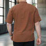 Mandarin Collar Short-Sleeve Henley // Brown (S)