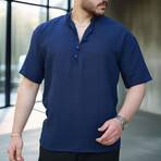 Mandarin Collar Short-Sleeve Henley // Navy (S)