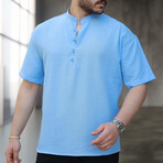 Mandarin Collar Short-Sleeve Henley // Light Blue (S)