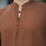 Mandarin Collar Short-Sleeve Henley // Brown (S)