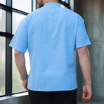 Mandarin Collar Short-Sleeve Henley // Light Blue (S)