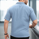 Open Collar Short-Sleeve Button-Up Shirt // Cold Blue (S)