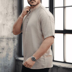 Mandarin Collar Short-Sleeve Henley // Beige (S)